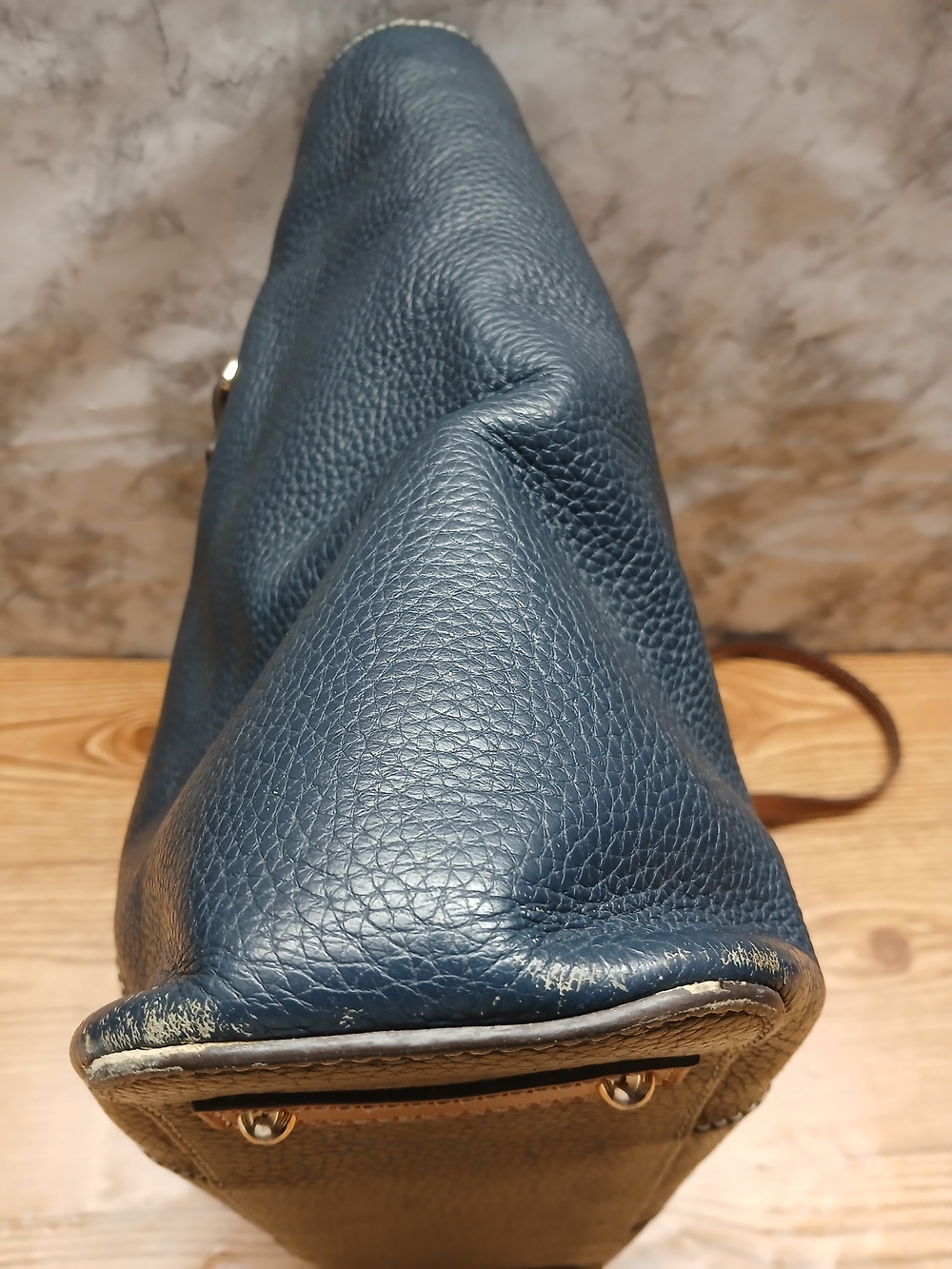 Dooney & Bourke Navy and Brown Pebble Leather Shoulder Bag - Picture 7 of 12